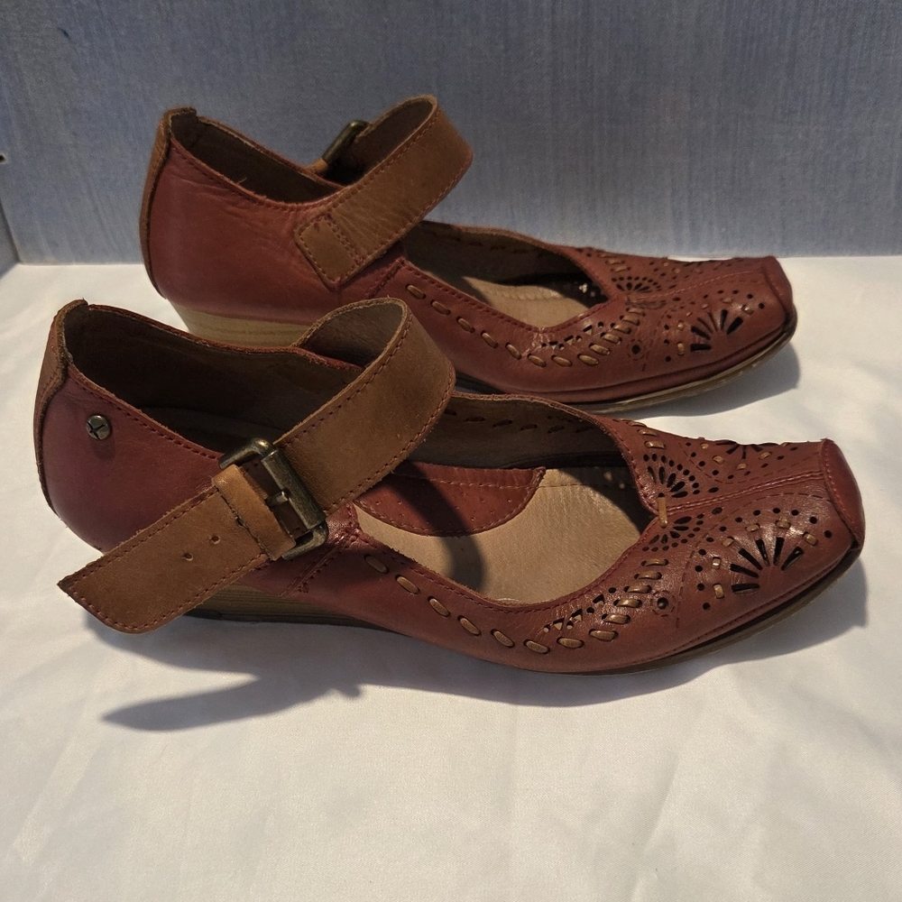 Pikolinos Red/Brandy Puerto Vallarta Mary Jane Wedge Shoes